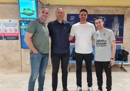 Víctor Luengo, Berni Álvarez, José Luis Maluenda y Alfonso Castilla, a la llegada del Valencia Basket a Granada.