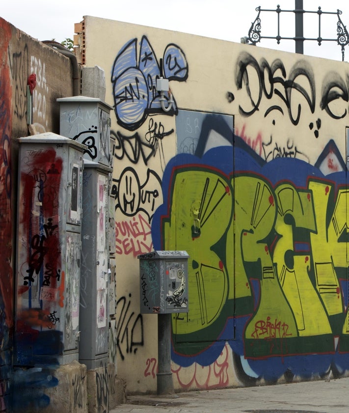 Imagen secundaria 2 - Imágenes de la basura, pintadas y suciedad que envuelve el entorno del Museo de Bellas Artes de Valencia.