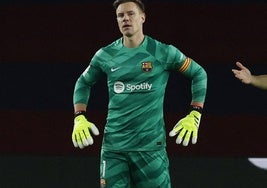 Ter Stegen tras su fallo que permitió el gol de Hugo Duro.