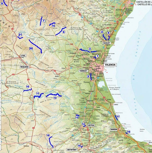 Mapa con las 21 actuaciones primeras previstas.