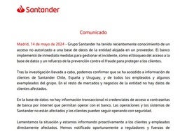 El comunicado del Satander.