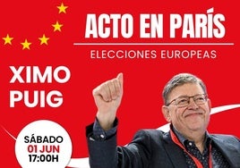 Cartel anunciado del mitin de Ximo Puig en París.