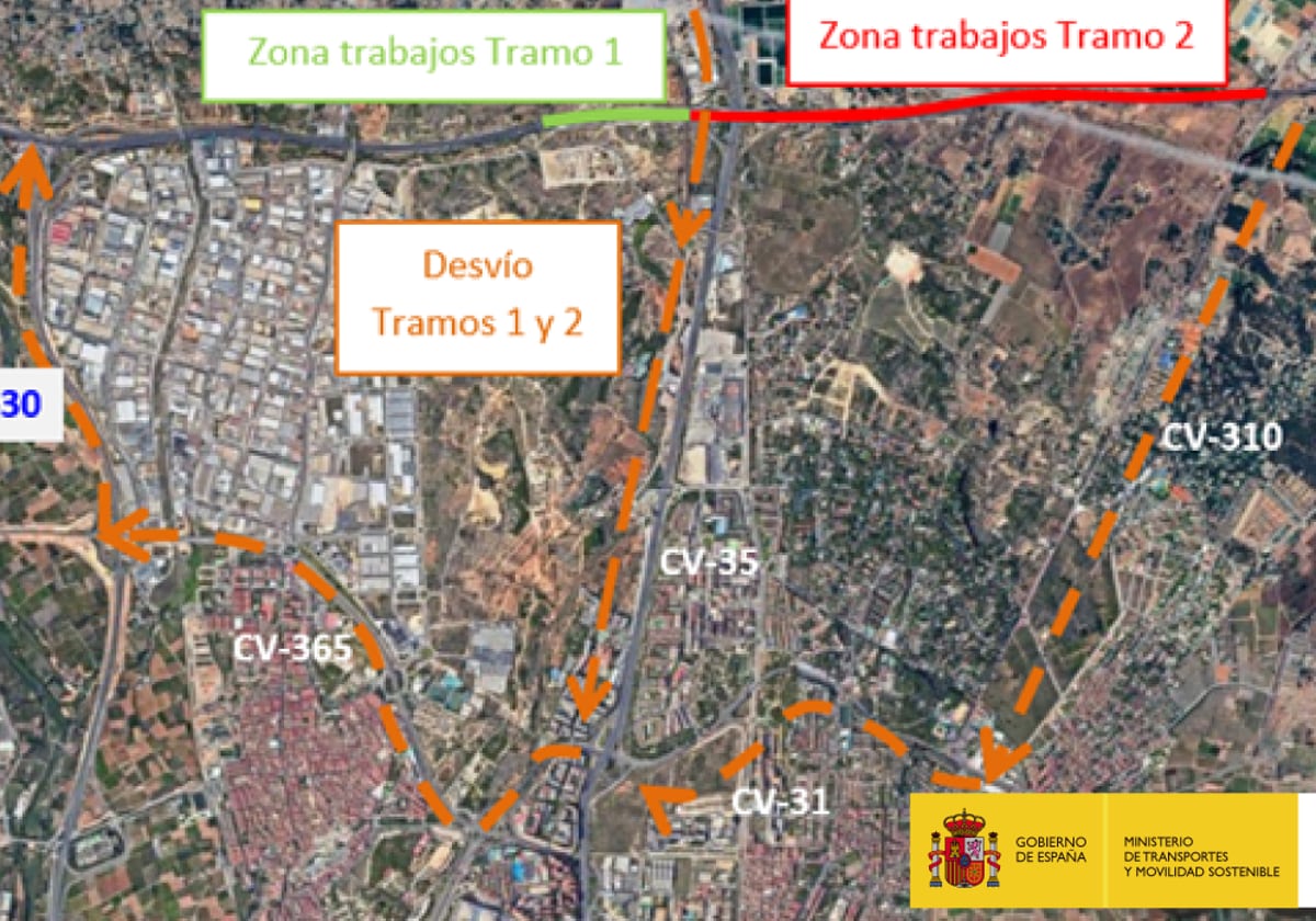 El inminente corte de la A-7 por obras entre Paterna y Bétera obligará a los conductores a hacer 5 km más por los desvíos