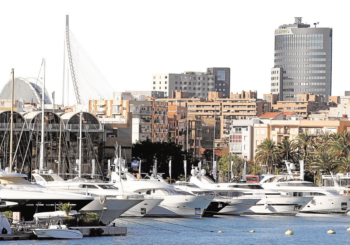 Varios yates atracados en la dársena de Valencia.