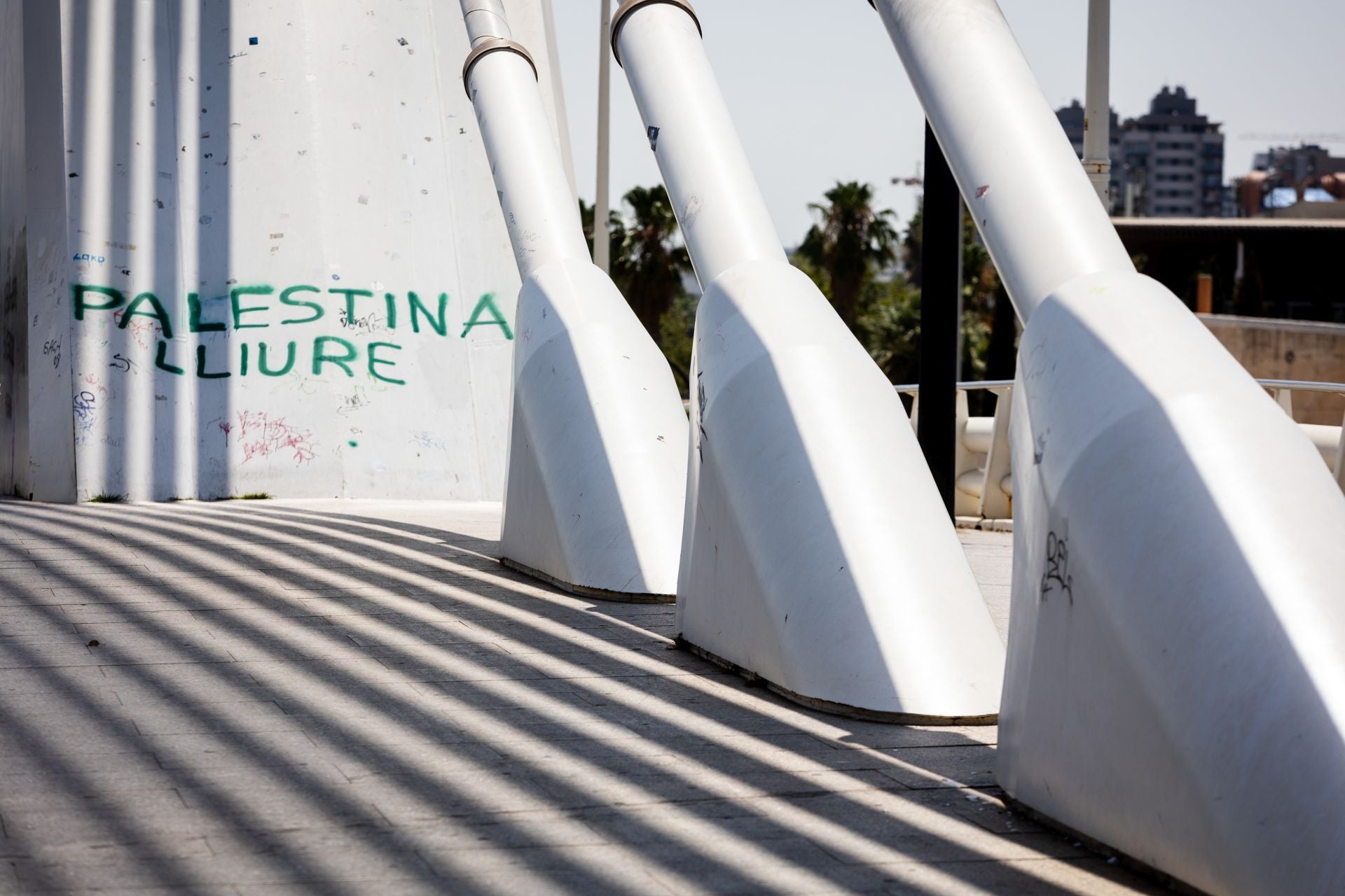 Las protestas a favor de Palestina llegan al puente de Calatrava