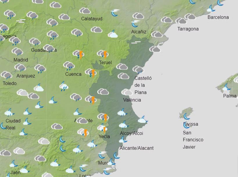 Aemet anuncia tres días más de inestabilidad y chubascos en la Comunitat Valenciana