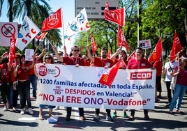 Protesta de los empleados de Vodafone en Valencia.