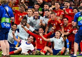 Celebración de los jugadores de la selección española.