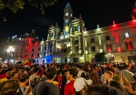 Celebración de la Eurocopa en Valencia el domingo tras el triunfo de España.