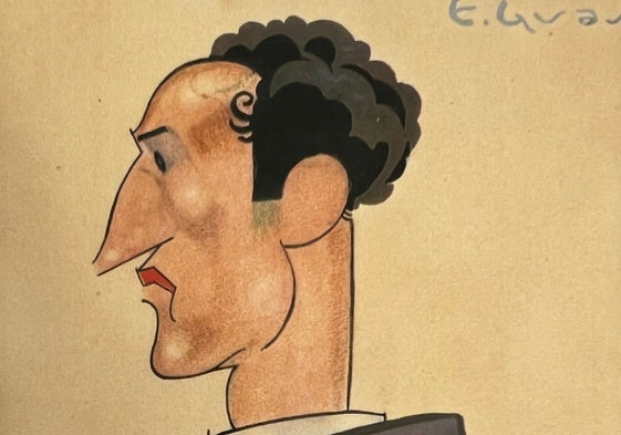 El arquitecto, según una caricatura de Ernesto Guasap que figura en el catálogo de la exposición que le dedica el Colegio de Arquitectos.