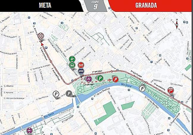 Plano de la llegada a meta en Granada,