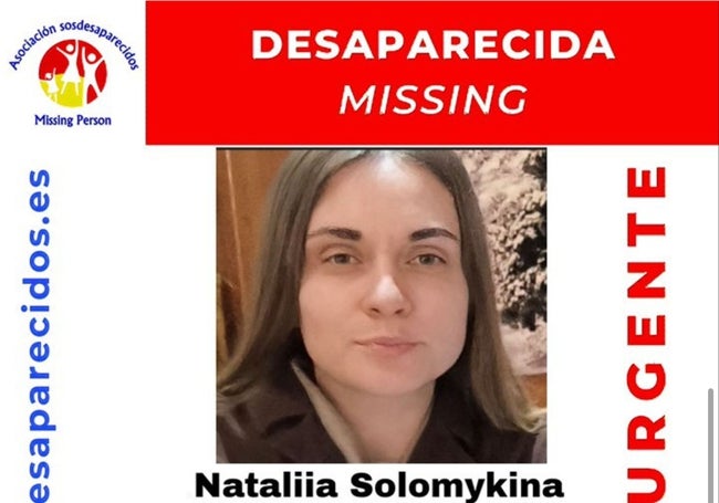 Cartel que solicita la colaboración para buscar a Nataliia Solomykyna.