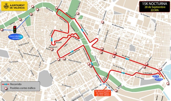 Plano con el recorrido de la carrera 15K Nocturna.