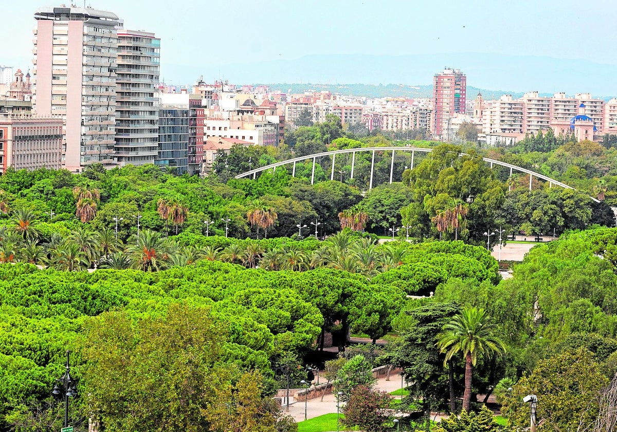 Vista aérea el tramo central del Jardín del Turia.