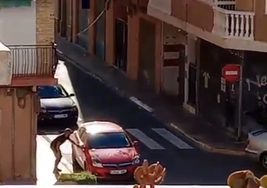 La víctima se esconde detrás de un coche tras ser tiroteada en una calle de Manises.