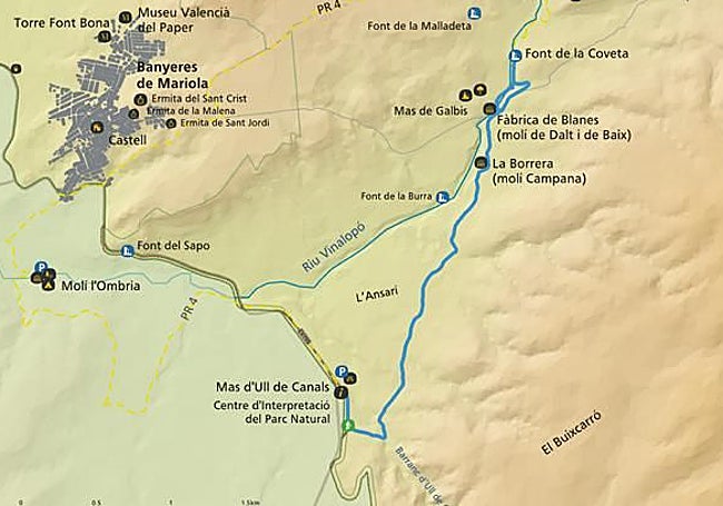 Mapa de la Ruta Azul, en la Serra de Mariola.