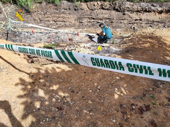 Un agente de la Guardia Civil investiga uno de los incendios.