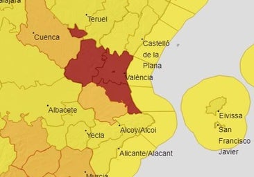 Aemet activa la alerta roja en casi toda Valencia y prevé lluvias, viento y granizo hasta mañana