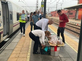 Cola de pasajeros del trene que permanece en Silla