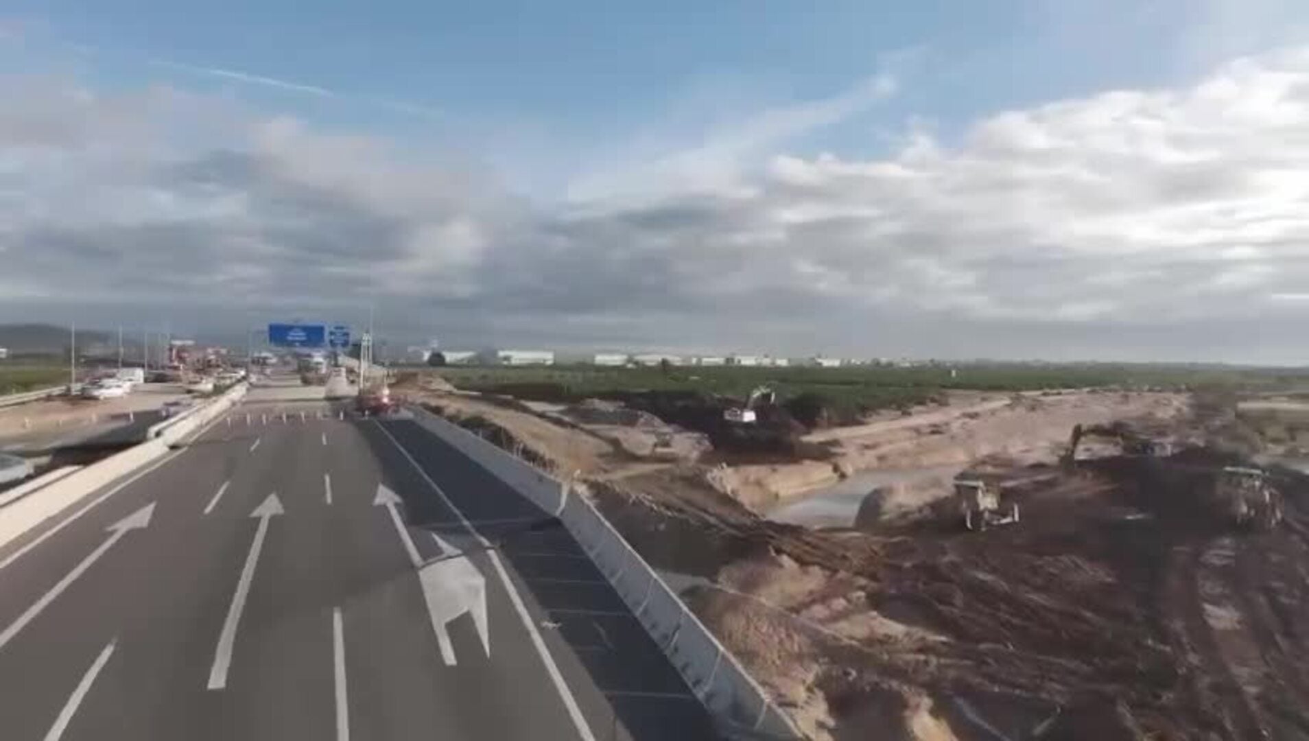 El by-pass tras la riada visto desde un dron