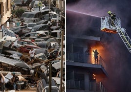 Imágenes de la tragedia en l'Horta Sud a causa de la dana y del edificio en llamas del barrio de Campanar.