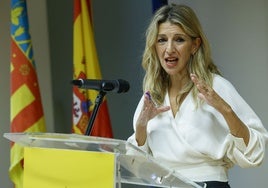 Yolanda Díaz, durante su comparecencia en Valencia.