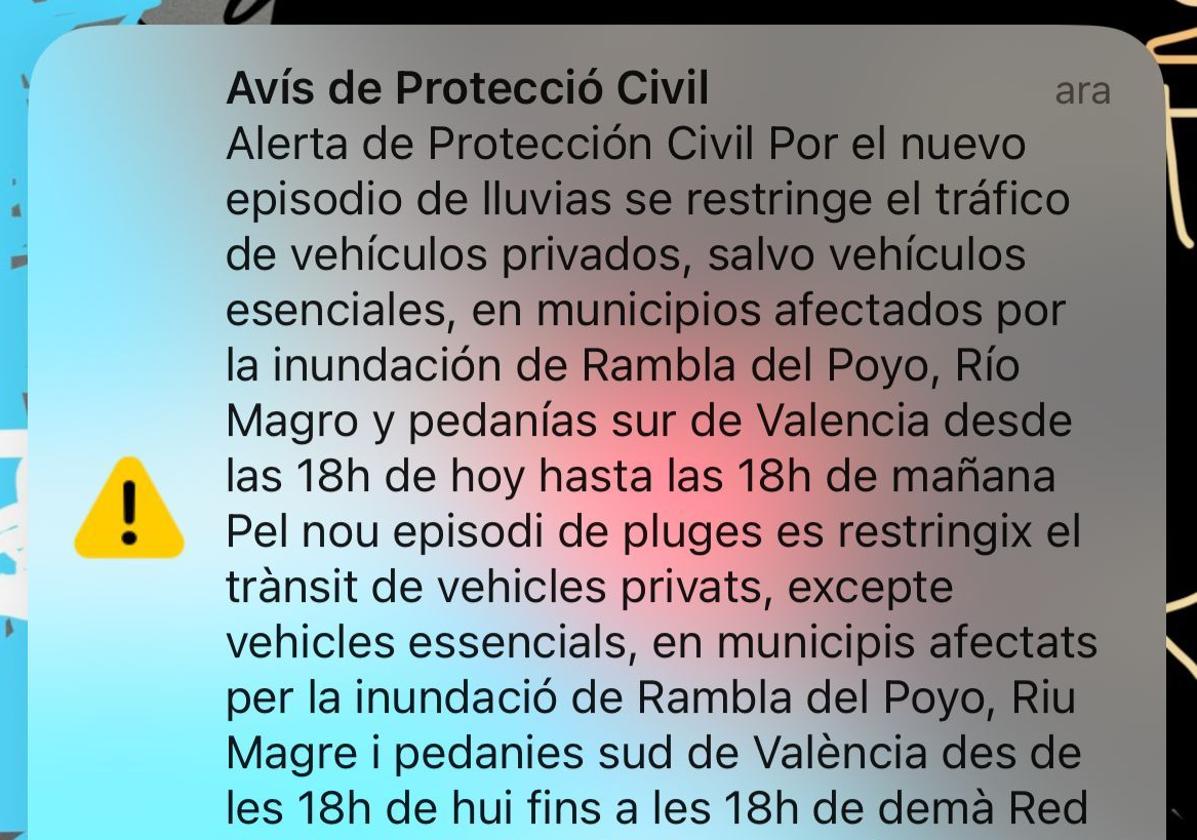 Emergencias envía otro mensaje Es-Alert en Valencia por la DANA