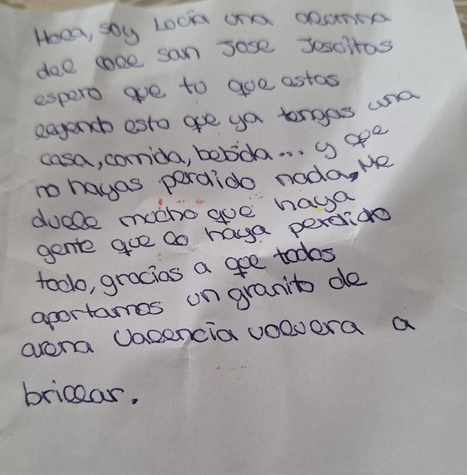 Carta de Lucía que llegó a las manos de Carmen Amoraga.