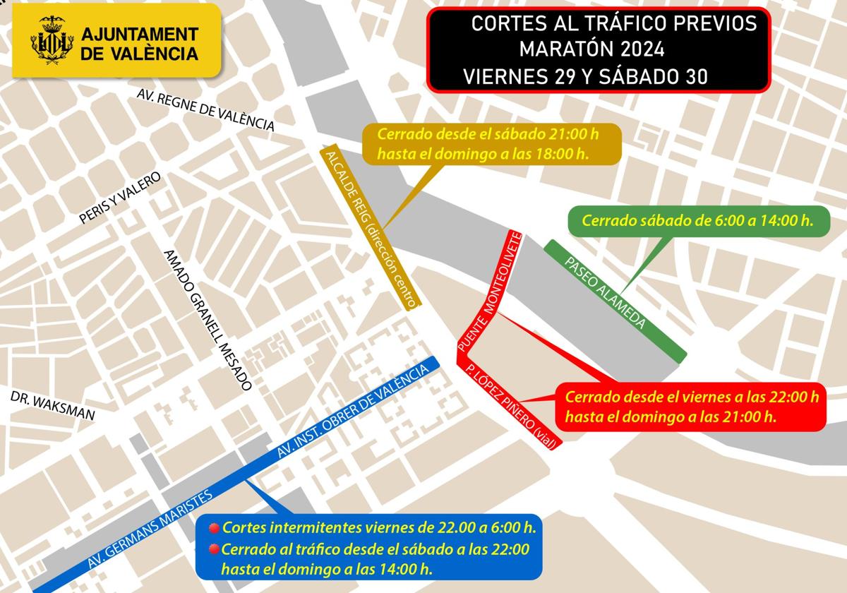 Calles cortadas hoy por el Maratón de Valencia