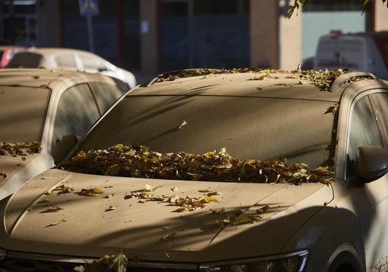 Polvo acumulado en un coche en una de las zonas afectadas por la DANA, el pasado mes.