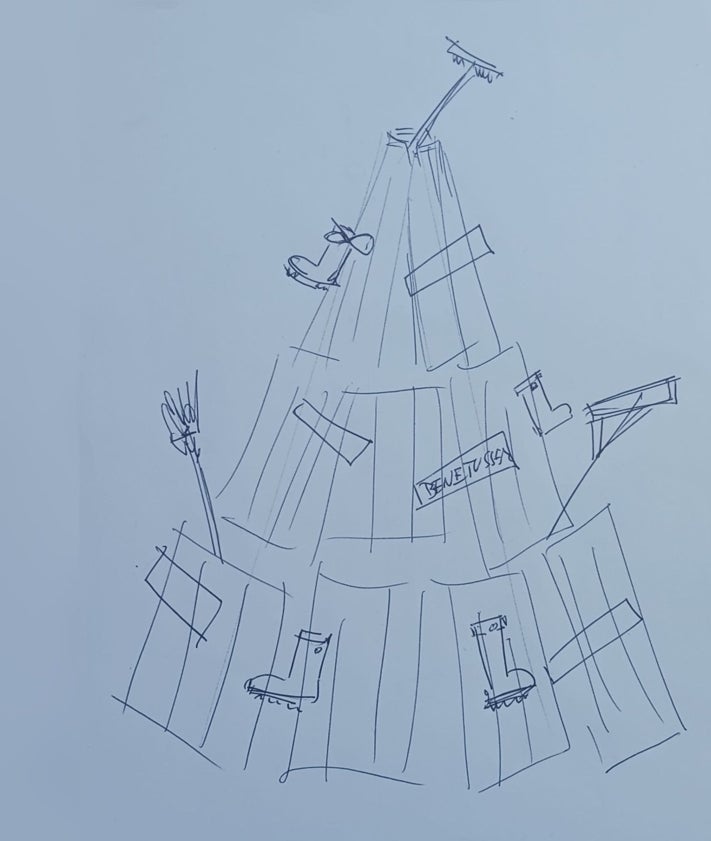 Imagen secundaria 2 - Proceso de montaje y boceto del Pi de Nadal.