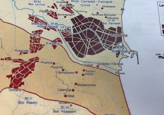 Mapa del Plan Antinundaciones del Rilto que no incluía las tres pedanías de Valencia afectadas por la DANA.