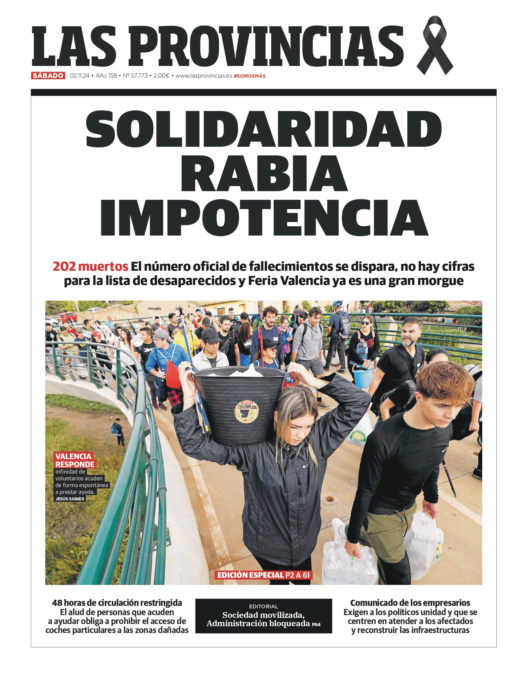 Portada de LAS PROVINCIAS publicada el 2 de noviembre de 2024