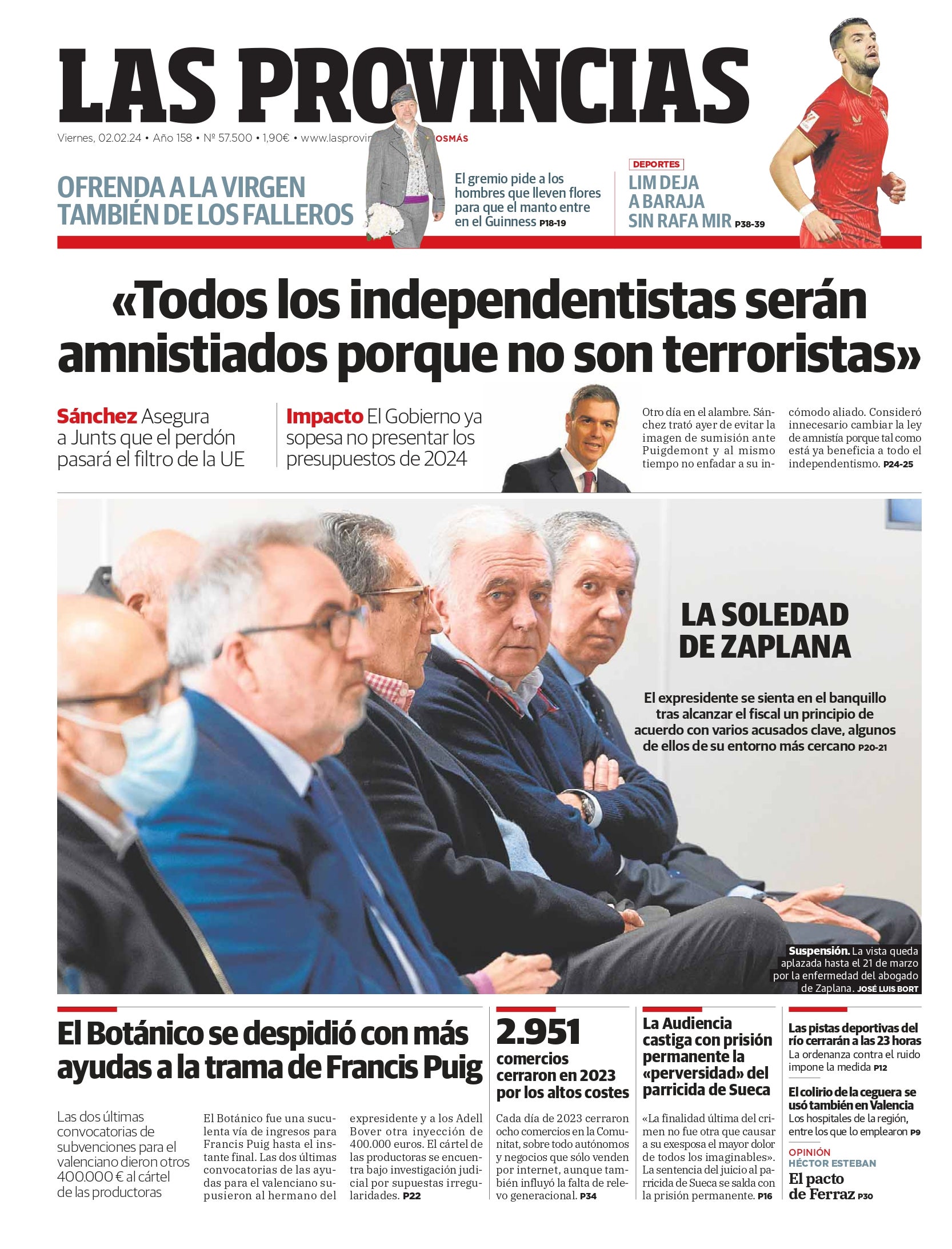 Portada de LAS PROVINCIAS publicada el 2 de febrero de 2024