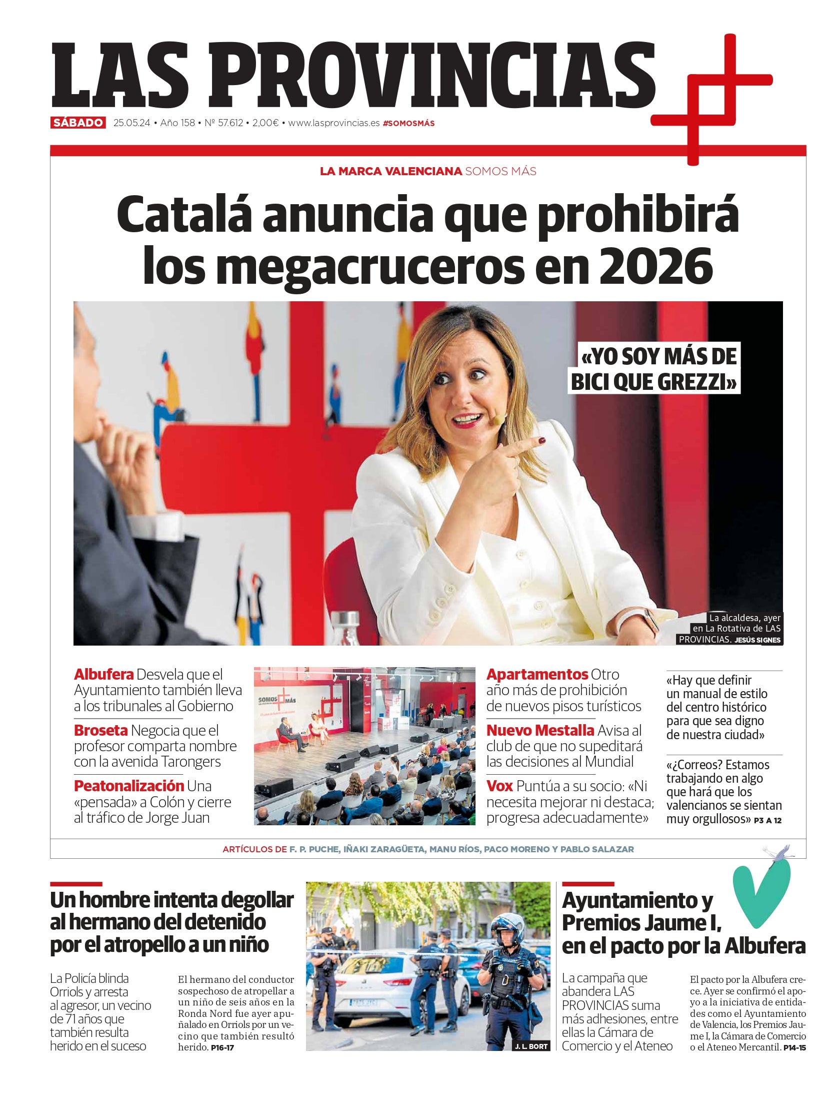 Portada de LAS PROVINCIAS publicada el 25 de mayo de 2024