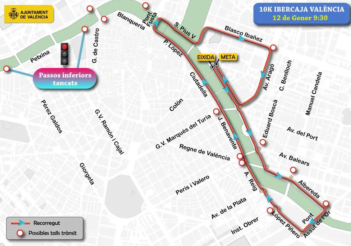 Recorrido de la 10K de Valencia de este domingo.