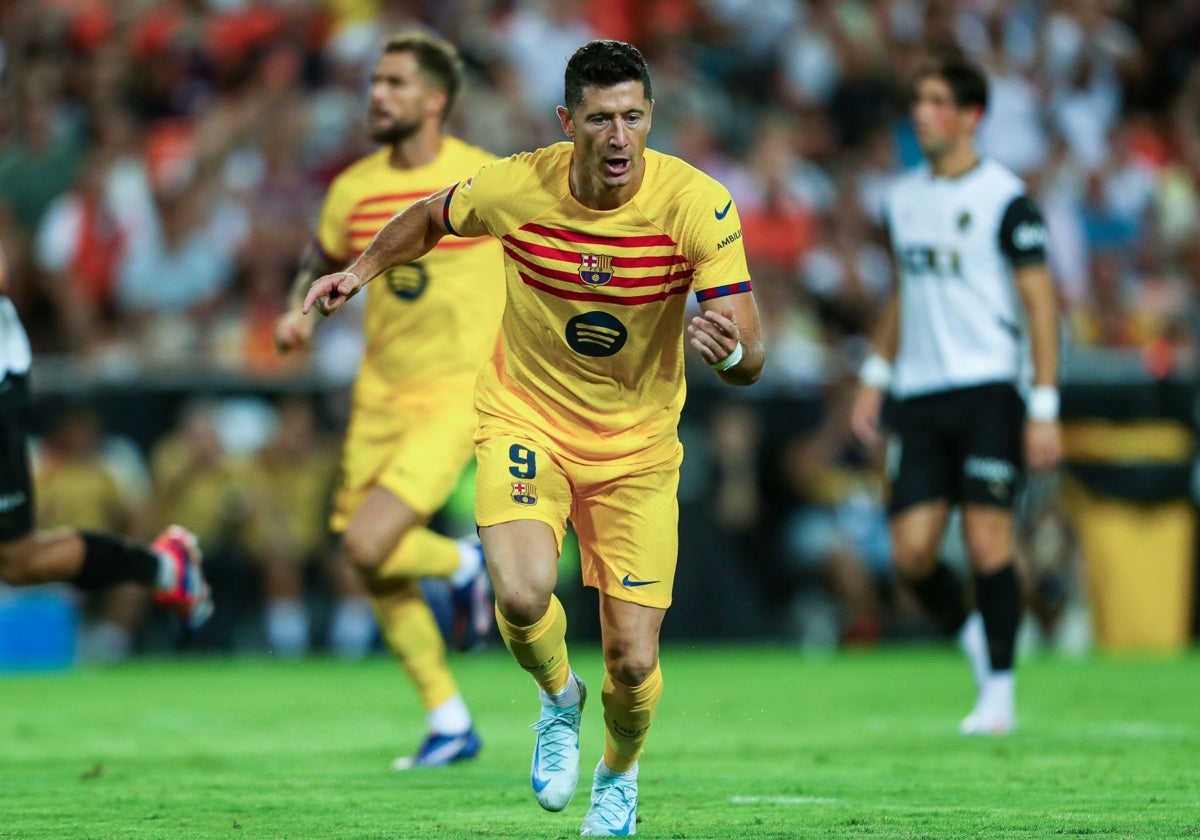 Lewandowski, en el partido disputado en Mestalla.