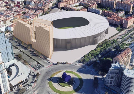 Figuración de los edificios que el Valencia ha proyectado en los 40.000 metros de terciario junto al Nou Mestalla