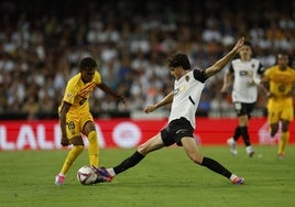 Lamine Yamal, en Mestalla en la primera jornada de Liga.