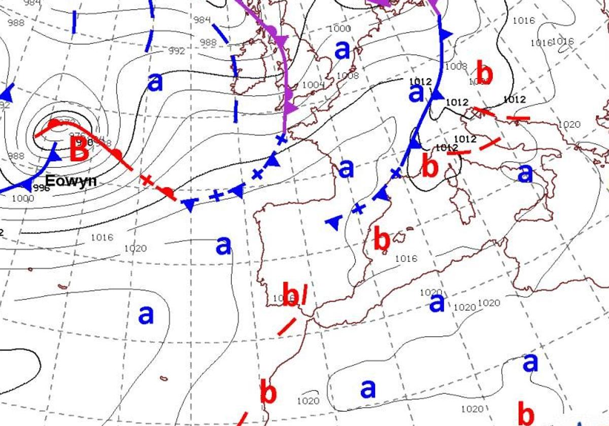 Mapa de isobaras para el jueves 23 de enero.