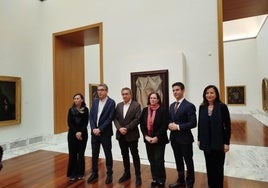 La directora general de Patrimonio Cultural, el secretario de Estado de Cultura, el conseller de Cultura, el director del Museo Bellas Artes de Valencia, la secreataria autonómica de Cultura y la directora de Patrimonio, delante de 'Santa Faz' de Zurbarán.