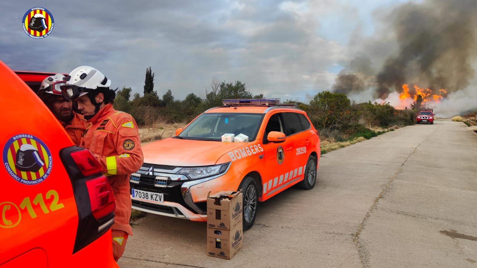 Efectivos del Consorcio, en el incendio declarado en el Marjal dels Moros de Sunto.