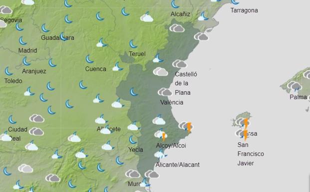 Mapa previsto para el sábado por la tarde-noche.