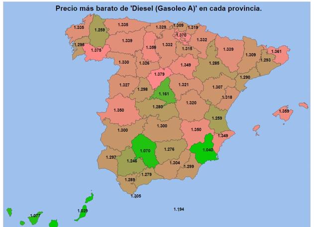 Precioss más baratos del diésel el 31 de enero de 2025.