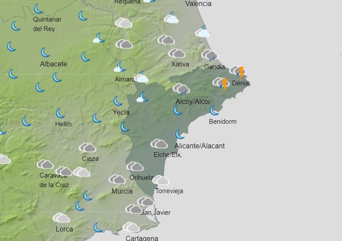 Mapa previsto para la tarde-noche del sábado.