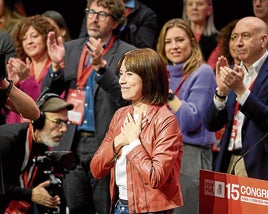 Diana Morant, emocionada, este sábado en el congreso socialista.