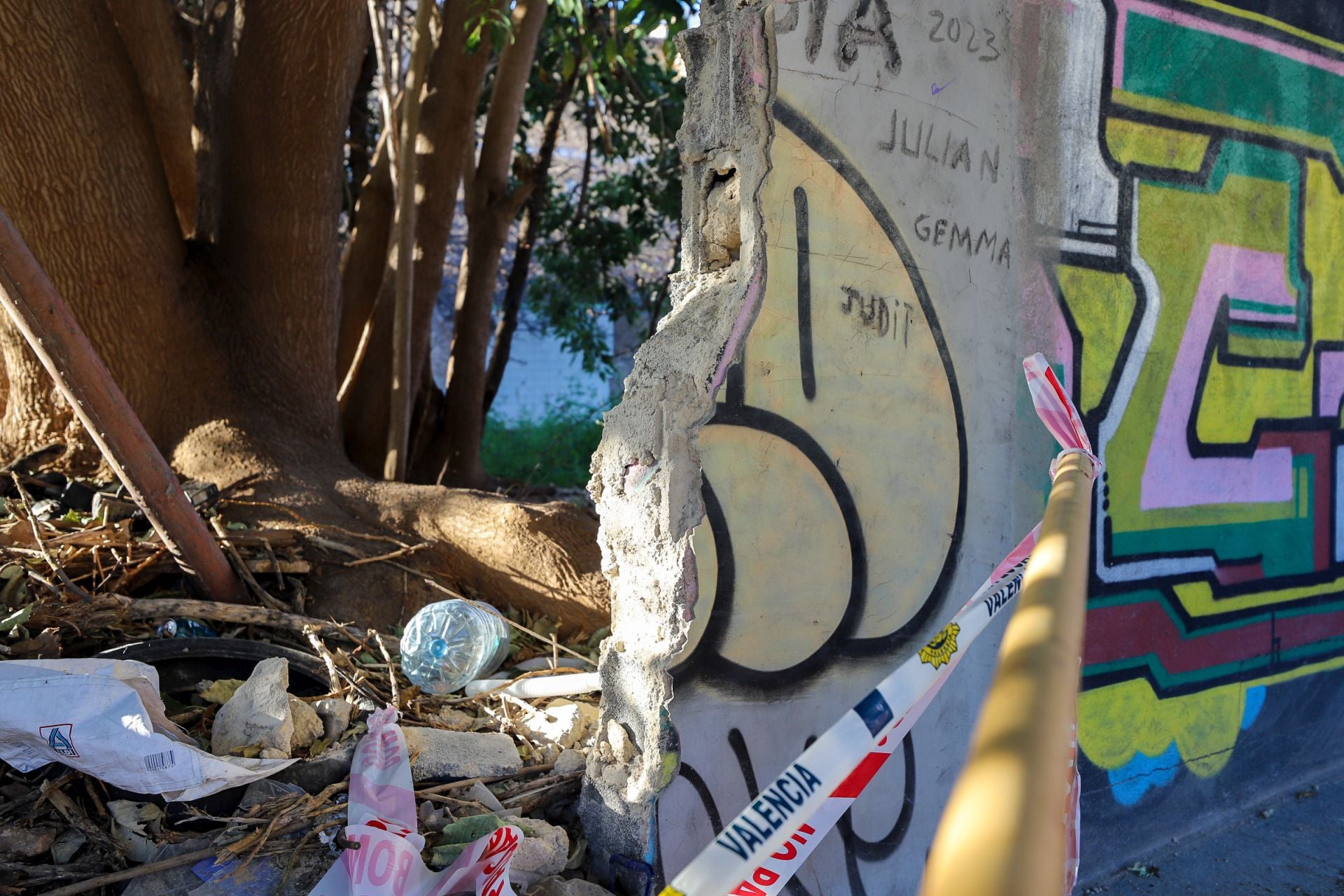 Fotos | Cae un muro en el degradado entorno del Museo de Bellas Artes