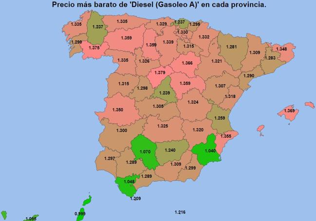 Precioss más baratos del diésel el 6 de febrero de 2025.