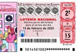 El Sorteo Extraordinario de San Valentín de la Lotería Nacional premia con 15.000.000 de euros a un solo décimo