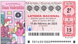 Décimo del sorteo extraordinario de San Valentín de la Lotería Nacional.